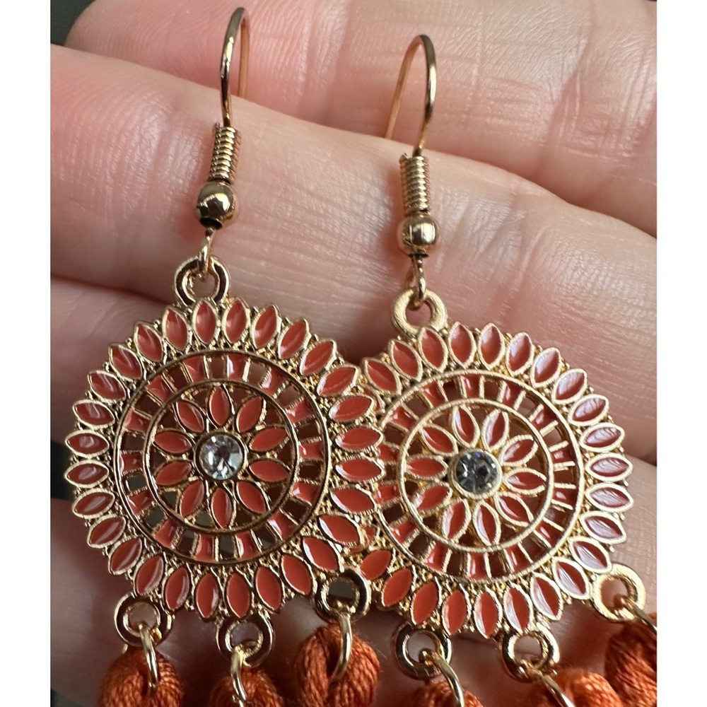 🆕 Brand New! Boho Rust/Brown Gold Dangle Earrings - Picture 5 of 7
